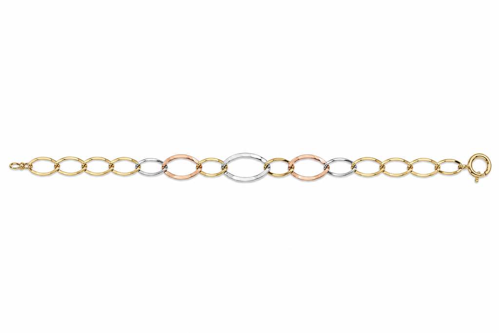 Pulsera Oro 14K Tricolor – 7.5 pulgadas