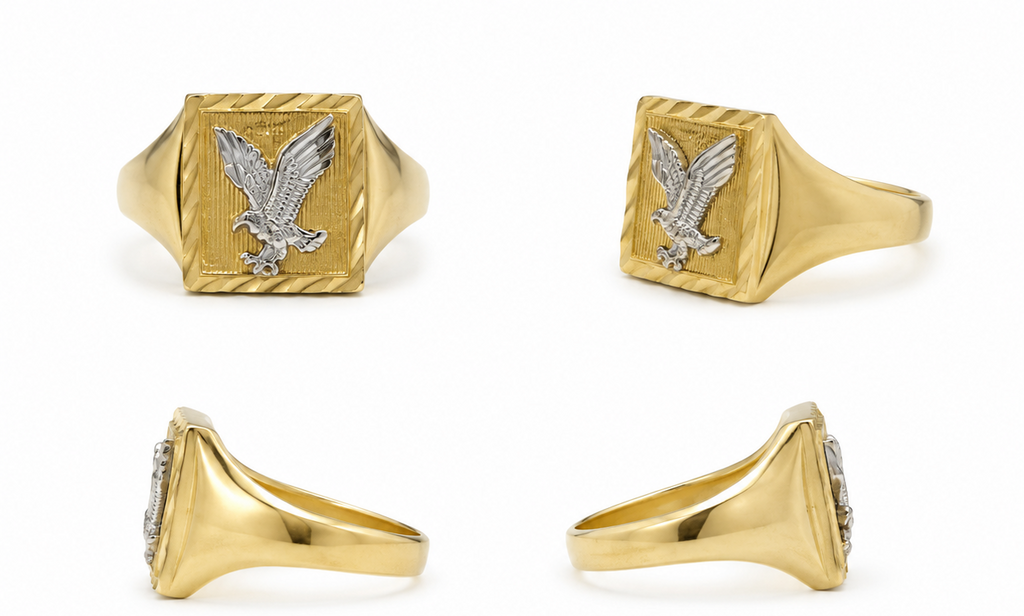 Anillo Sello Águila Bicolor en Oro 14K – Talla 10