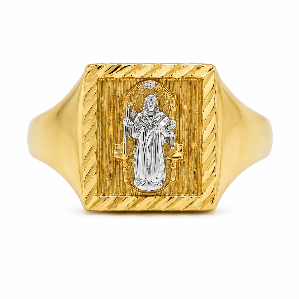 Anillo Sello San Benito Bicolor en Oro 14K – Talla 10