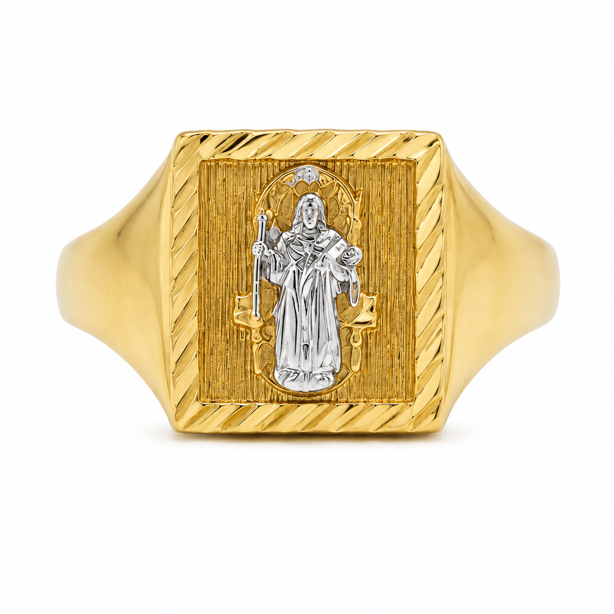 Anillo Sello San Benito Bicolor en Oro 14K – Talla 10