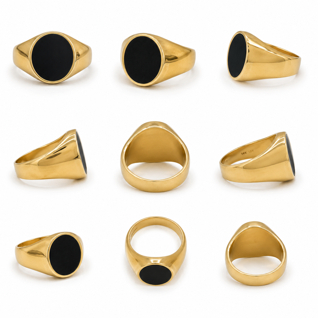 Anillo Sello de Oro 14K con Piedra Negra – Talla 11