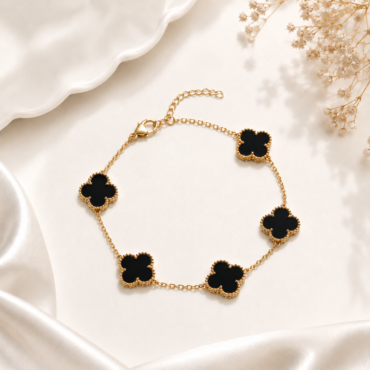 Pulsera Oro 14K Unisex de Cinco Tréboles