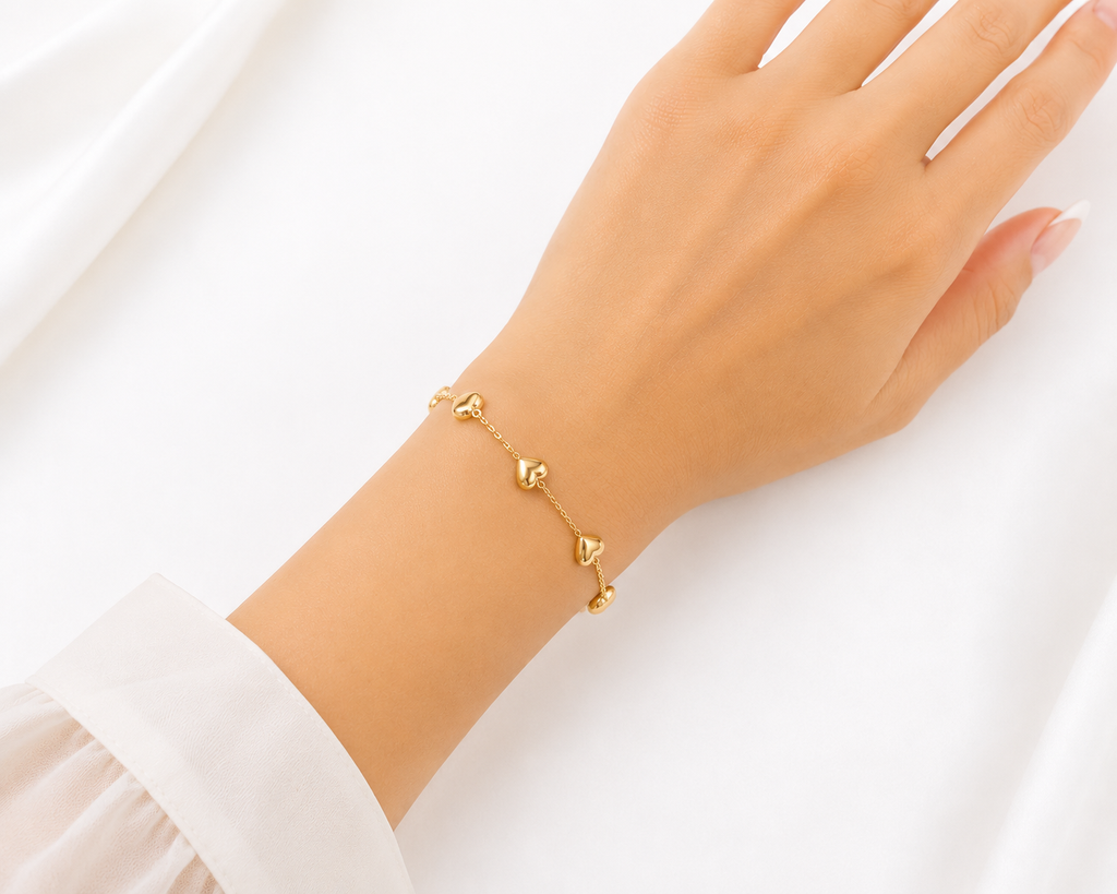 Pulsera Oro 14K de Corazones