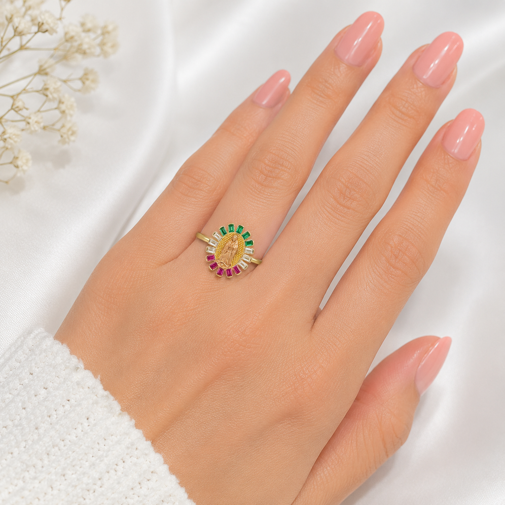 Anillo Oro 14K de la Virgen con Circonias – Talla 7½
