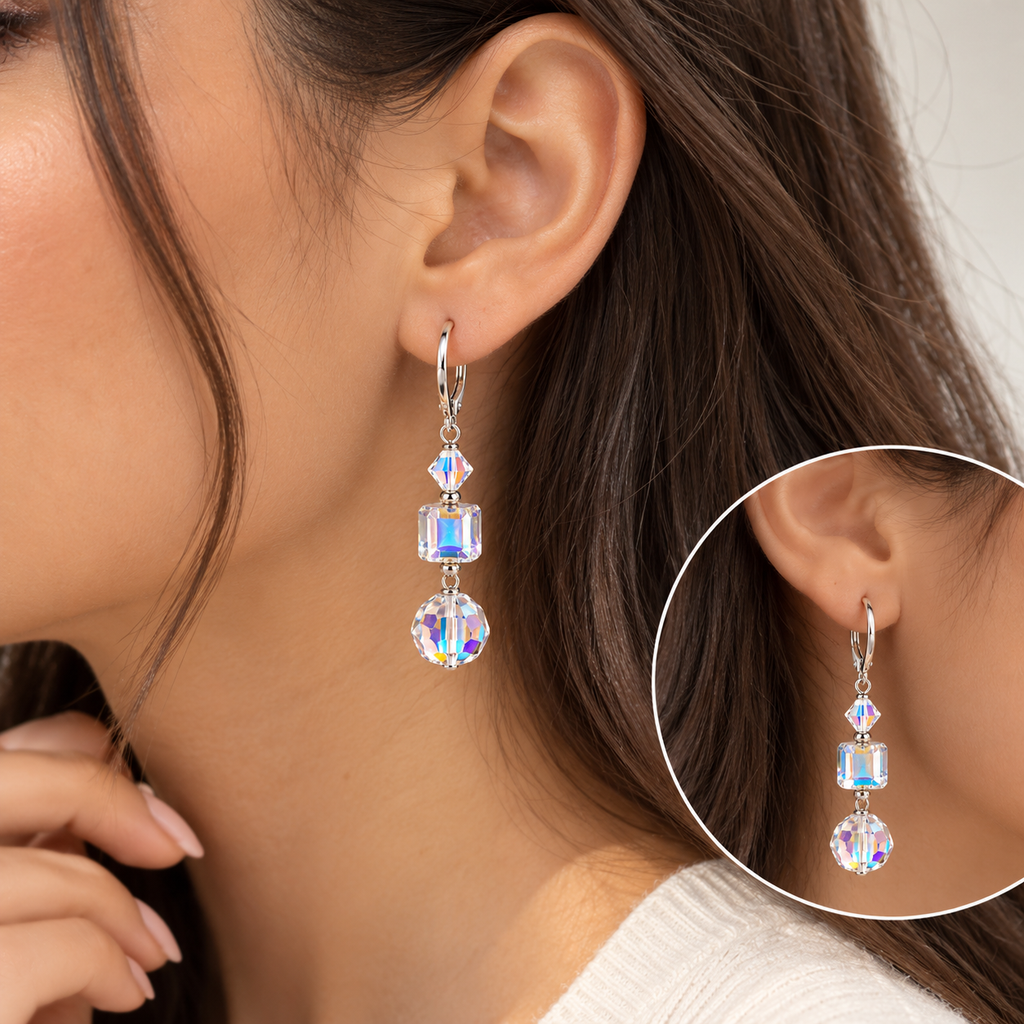 Pendientes Colgantes con Cristales Swarovski Iridiscentes – Brillo Elegante y Moderno