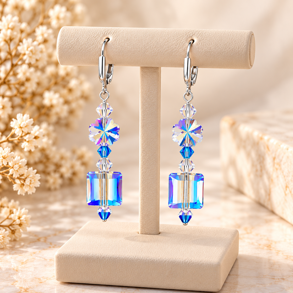 Aretes de Plata con Cristales Tornasolados