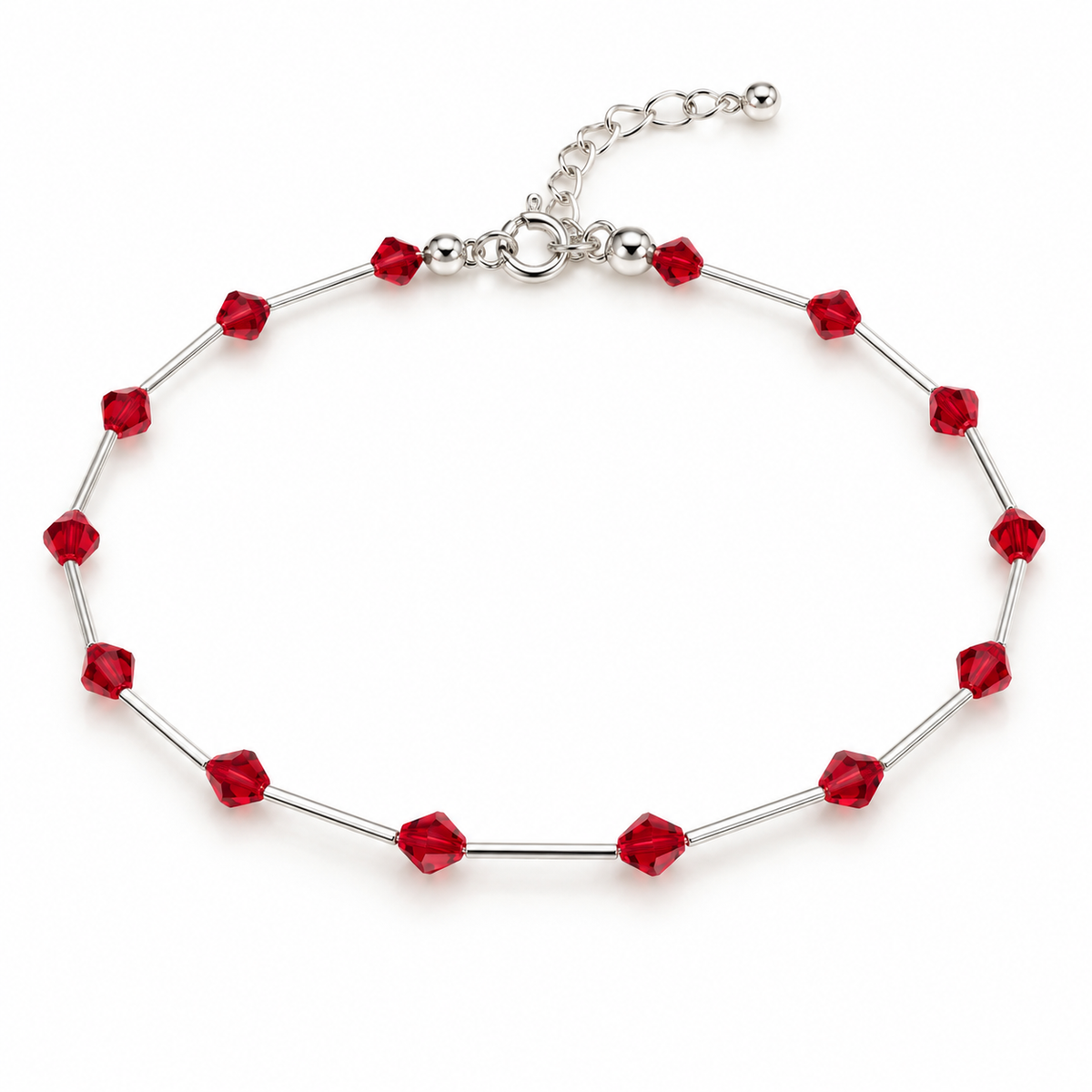 Tobillera con Cuentas Rojas Swarovski – Elegancia Sutil y Toque de Pasión