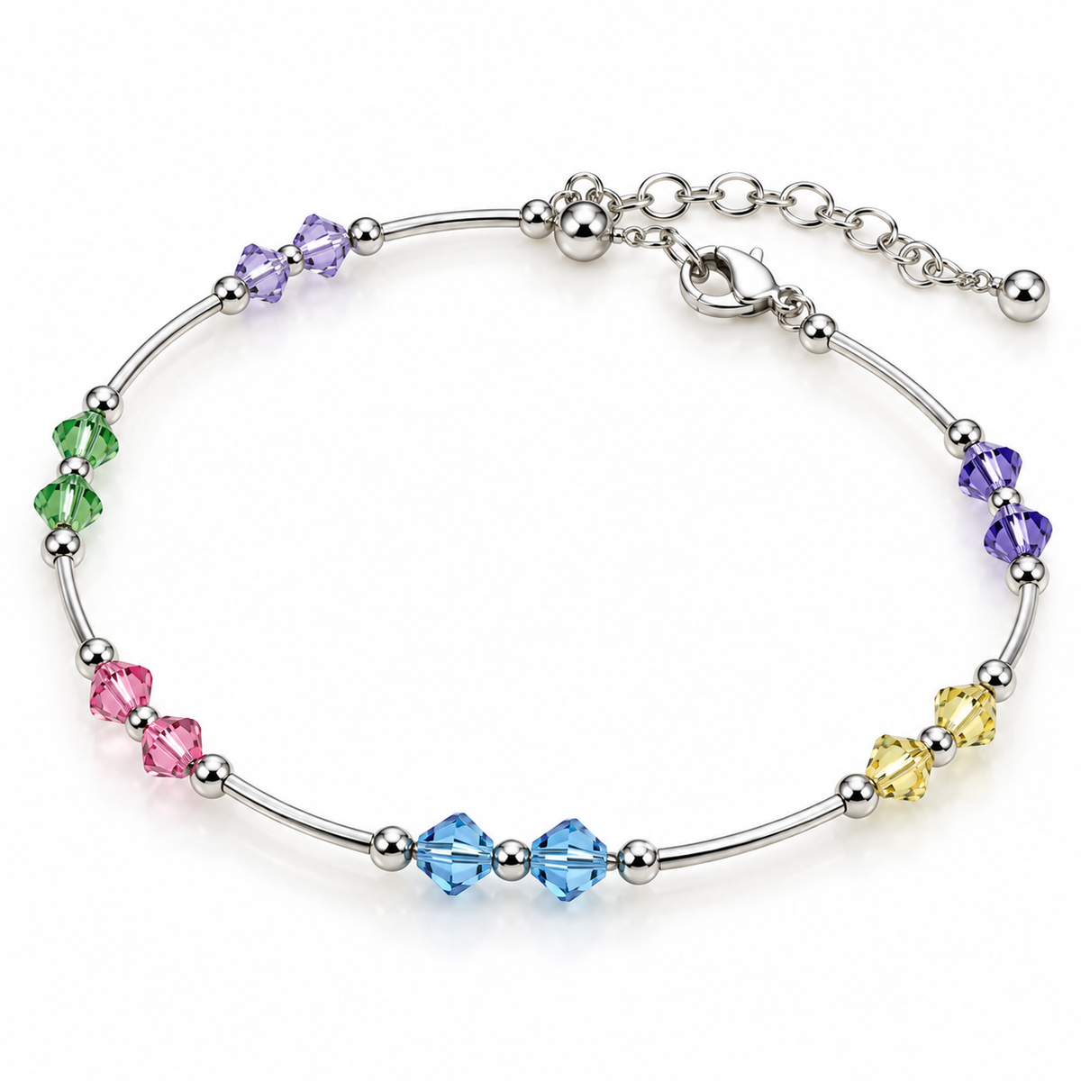Tobillera de Plata con Cristales Multicolores