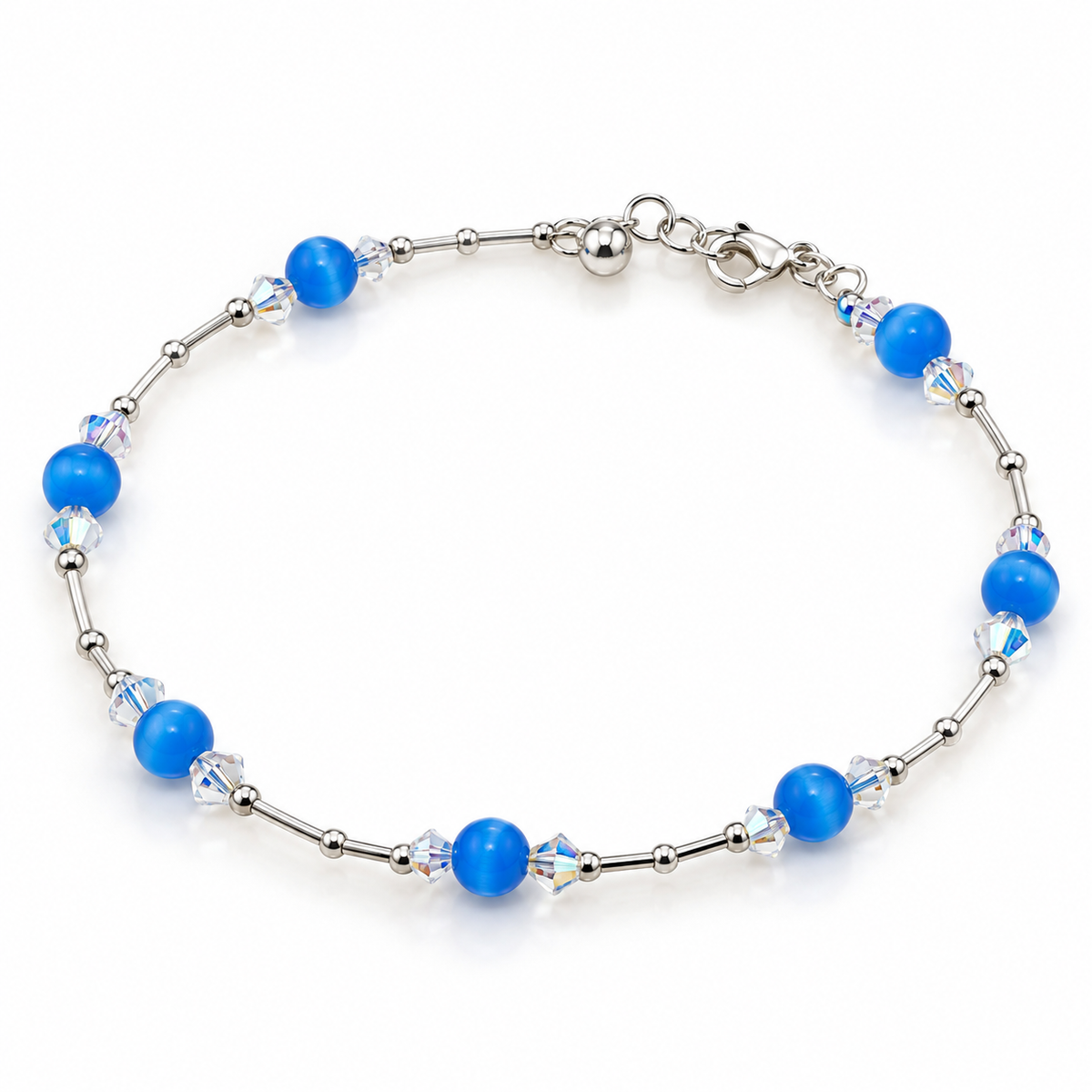 Tobillera de Plata con Cristales Azules