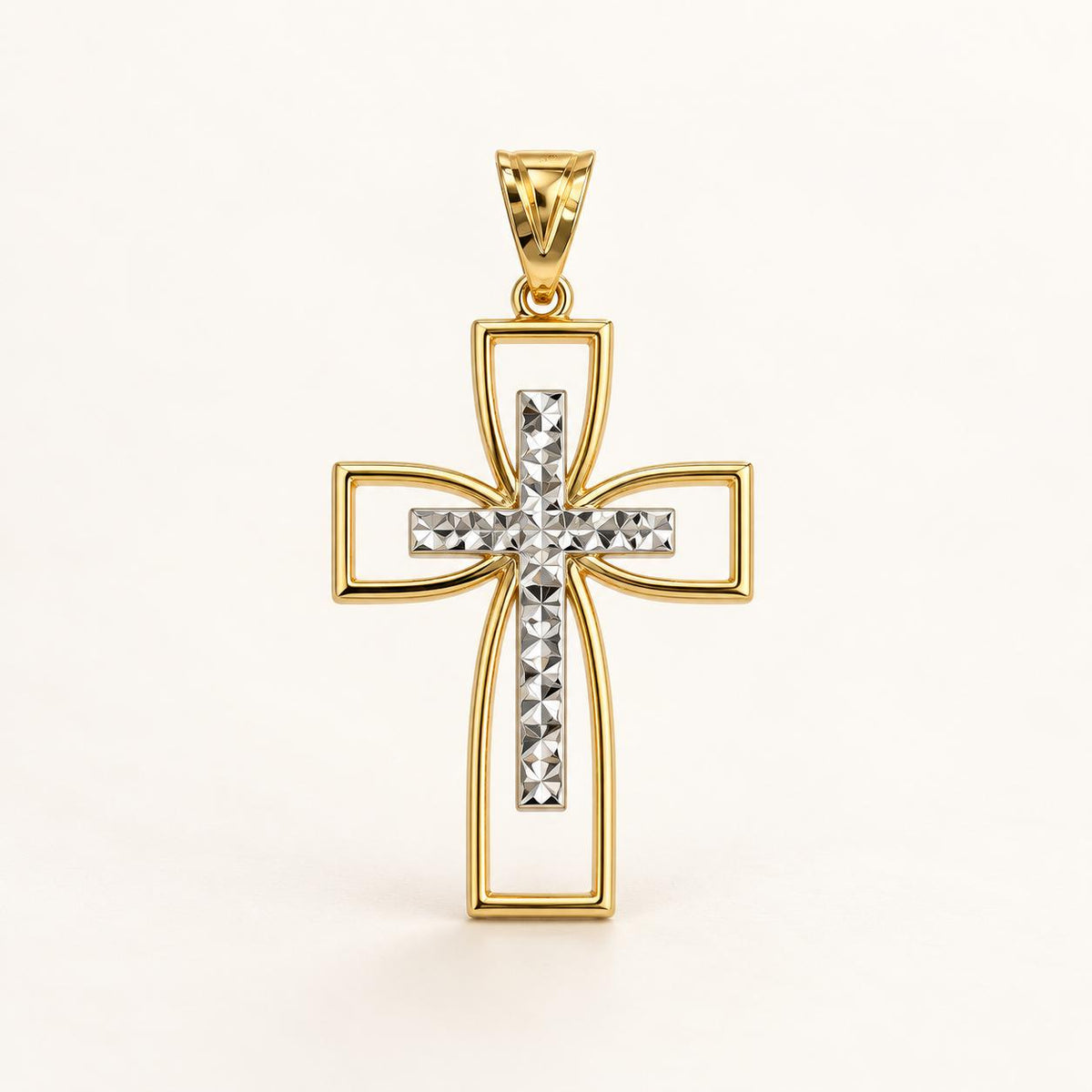 Dije de Cruz en Oro 14K de Dos Tonos